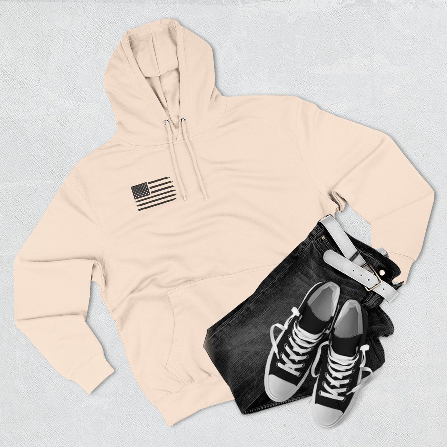 Patriotic Three-Panel Fleece Hoodie, American Flag Sweatshirt, Casual Wear for Veterans, Unisex Hoodie for Gifts, Fall Fashion Essential