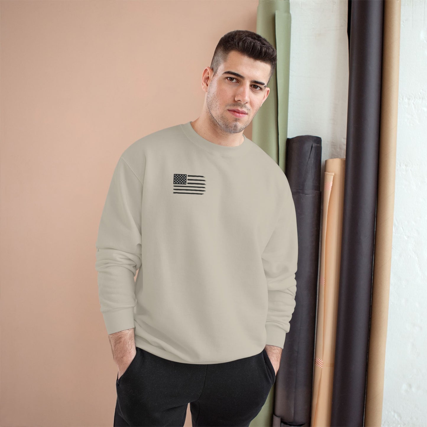 Champion Sweatshirt, Cozy Casual Wear, Unisex Apparel, American Flag Design, Perfect for Every Occasion, Gift for Friends